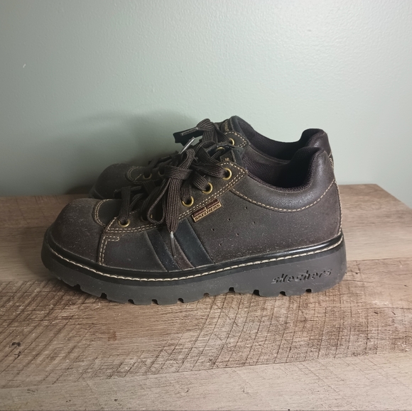 Skechers Womens Y2K Chunky Oxford Sneakers 7.5 Brown Leather Suede Grunge - Picture 5 of 16